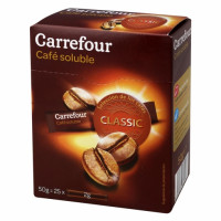 Café soluble classic en sobres Carrefour 25 unidades de 2 g.
