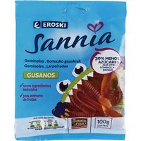 Gominolas gusanos EROSKI Sannia, bolsa 100 g