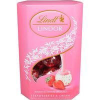 Bombones de crema de fresa LINDT Cornet Lindor, caja 200 g