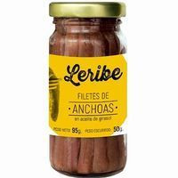 Filete de anchoas aceite de girasol LERIBE, tarro 50 g Filete de anchoas aceite de girasol LERIBE, tarro 50 g