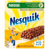 Barritas de cereales tostados con cacao y leche NESQUIK Nestlé pack de 6 unidades de 25 g.