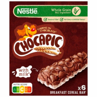 Barritas de cereales tostados con chocolate y leche CHOCAPIC Nestlé pack de 6 unidades de 25 g.