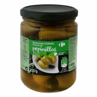 Aceitunas gordal rellenas de pepinillos CARREFOUR 220 g.