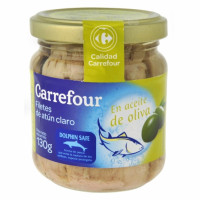 Atún claro en aceite de oliva Carrefour Extra 140 g.