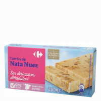 Turrón de nata y nuez sin azúcar añadido CARREFOUR Sensation sin gluten 200 g.