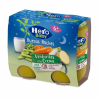 Tarrito de verduritas a la crema desde 6 meses Hero Baby Buenas Noches sin gluten pack de 2 unidades de 190 g.