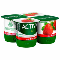 Bífidus con trozos de fresa Danone ACTIVIA pack de 4 unidades de 120 g.