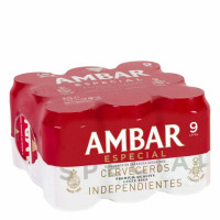 Cerveza Ambar Lager especial pack de 9 latas de 33 cl.