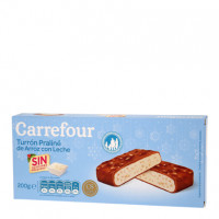 Turrón praliné de arroz con leche sin azúcar añadido CARREFOUR sin gluten 200 g.