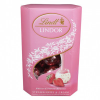 Bombones de chocolate blanco rellenos de crema de fresa Lindt Lindor 200 g.