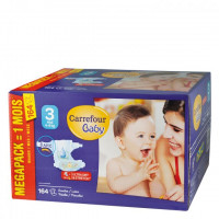 Pañales CARREFOUR BABY Talla 3 mini (4-9 kg) 164 ud.