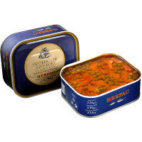 HERPAC ventresca de atún rojo de Almadraba en aceite de oliva, guisantes y pimientos morrones lata 250 g