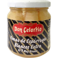 DON CELORRIO yemas de espárragos blancos extra muy gruesos 6-9 piezas frasco 212 g neto escurrido