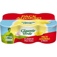 GIGANTE VERDE maíz dulce en grano pack 6 latas 140 g neto escurrido
