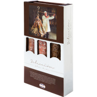 JULIAN MARTIN lote de embutidos de cebo ibéricos 50% raza ibérica caja 1,55 kg 1/2 chorizo + 1/2 salchichón + 1/2 lomo de 450 a 500 g aprox c/u