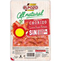 ELPOZO All Natural chorizo extra en lonchas finas sin gluten envase 80 g
