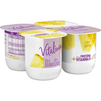 DANONE VITALINEA yogur desnatado 0% m.g. 0% azúcares añadidos sabor piña pack 4 unidades 120 g alto en proteína vitamina D sin gluten