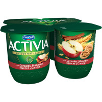 DANONE ACTIVIA bífidus con cereales, manzana, nueces y canela pack 4 unidades 120 g