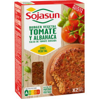 SOJASUN hamburguesas vegetales de soja y trigo con tomates y alhabaca pack 2 x 100 g envase 200 g sin lactosa