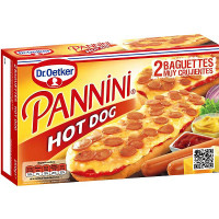 DR. OETKER PANNINI Hot Dog pannini con salchicha y queso 2 baguettes estuche 250 g