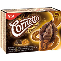 FRIGO CORNETTO ENIGMA cono con helado de chocolate y caramelo 4 unidades estuche 360 ml