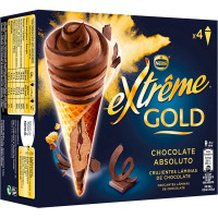 EXTREME Gold cono con helado de chocolate y láminas de chocolate negro 4 unidades estuche 440 ml
