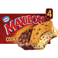 NESTLE MAXIBON Cookie sándwich de galleta con helado de vainilla y trocitos de chocolate 4 unidades estuche 600 ml