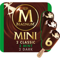 FRIGO MAGNUM Mini helados surtidos Classic, Dark y Mint 6 unidades estuche 360 ml