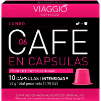 VIAGGIO Espresso Lungo 06 café italiano intensidad 9 caja 10 cápsulas compatibles con máquinas Nespresso