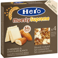HERO MUESLY Supreme barritas de cereales con almendras y chocolate blanco 4 unidades estuche 96 g