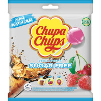 CHUPA CHUPS caramelos con palo de sabores variados sin azúcar y sin gluten bolsa 6 unidades