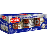 NOCILLA Chocoleche crema de cacao, avellanas y leche sin aceite de palma 3 vasos de 190 g Colección portavelas
