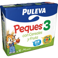 PULEVA PEQUES 3 preparado lácteo con cereales y frutas sin aceite de palma de 12 a 36 meses pack 3 envases 200 ml