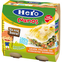 HERO NANOS tarritos de lasaña italiana con verduritas escondidas +12 meses pack 2x250g estuche 500 g
