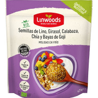 LINWOODS Bio semillas de lino, girasol, calabaza, chía y bayas de Goji ecológicas y sin gluten envase 425 g molidas en frío