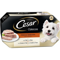 CESAR Clásicos selección comida húmeda para perros pack con pollo tarrina 150 g con buey tarrina 150 g con ternera y pollo 150 g con cordero y pavo 150 g