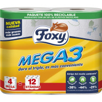 FOXY Mega 3 papel higiénico triple rollo decorado 2 capas paquete 4 rollos