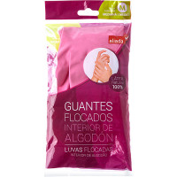 EL CORTE INGLES guantes flocados de látex rosa talla mediana con el interior de algodón paquete 1 unidad