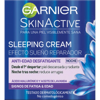 GARNIER Skin Active Sleeping crema anti-edad desfatigante noche tarro 50 ml con ácido Hialurónico y aceite de lavanda