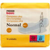 Compresa ultra alas normal EROSKI basic, paquete 14 uds.