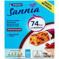 Barrita de cereal-frutos rojos EROSKI Sannia, caja 138 g