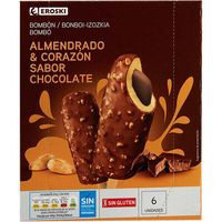Bombón almendrado relleno de chocolate EROSKI, pack 6x75 ml