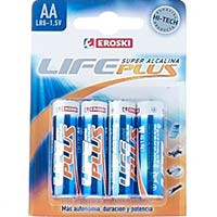Pila alcalina LR06 AA EROSKI Life Plus, pack 4 unid.