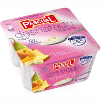 Yogur desnatado pasteurizado con macedonía PASCUAL, pack 4x125 g