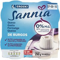 Queso fresco de Burgos 0% EROSKI Sannia, pack 4x62,5 g